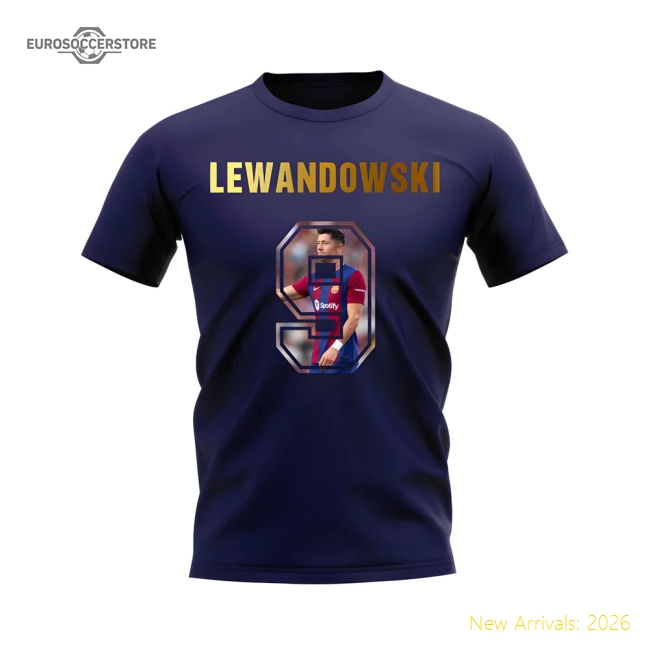 Robert Lewandowski Name And Number Barcelona T-Shirt (Navy)-Football Jersey Hub