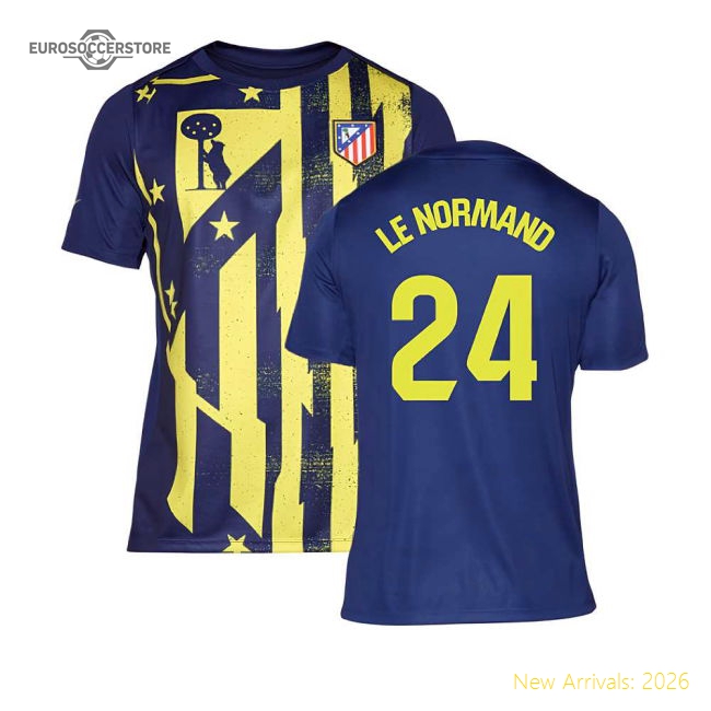 2025-2026 Atletico Madrid Pre-Match Shirt (Blue-Yellow) (Le Normand 24)-Football Jersey Hub