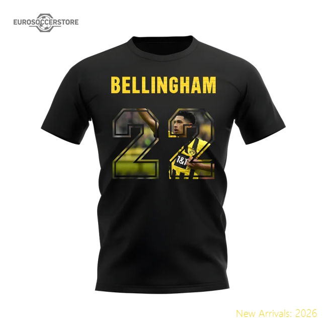 Jude Bellingham Name And Number Borussia Dortmund T-Shirt (Black)-Football Jersey Hub