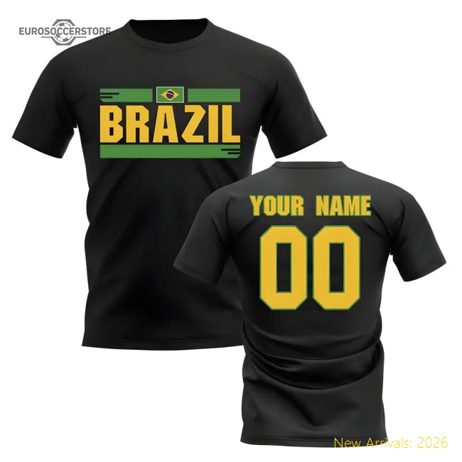 Personalised Brazil Fan Football T-Shirt (black)-Football Jersey Hub