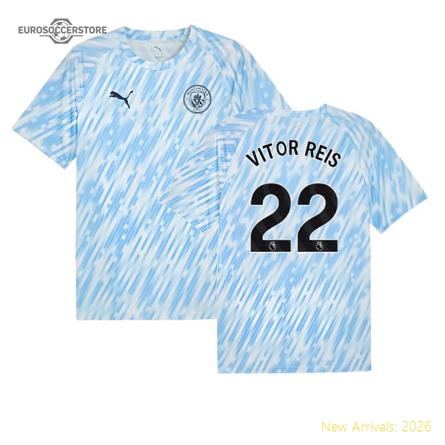 2025-2026 Man City Warm Up Jersey (Silver Sky) (Vitor Reis 22)-Football Jersey Hub