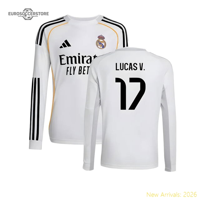 2025-2026 Real Madrid Long Sleeve Home Shirt (Kids) (Lucas V. 17)-Football Jersey Hub