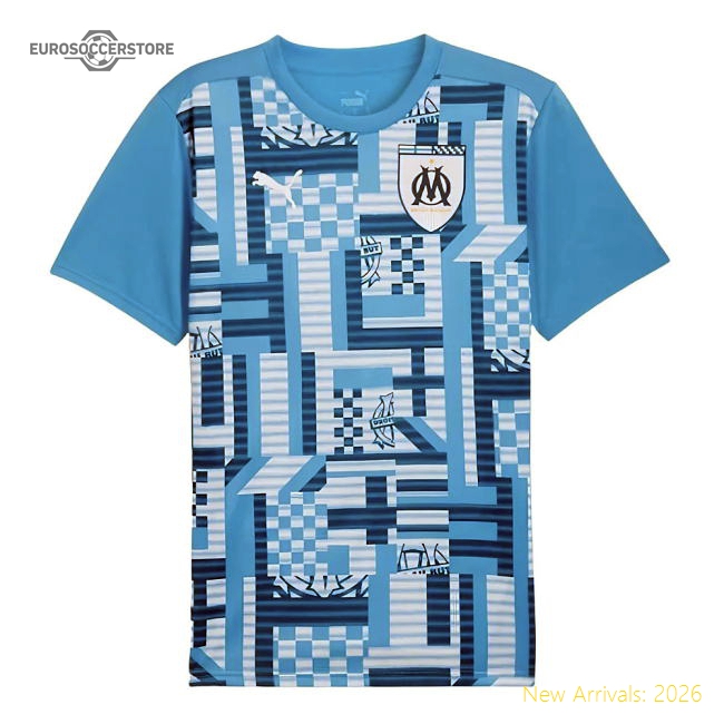 2024-2025 Marseille Pre-Match SS Shirt (Bleu Azur)-Football Jersey Hub
