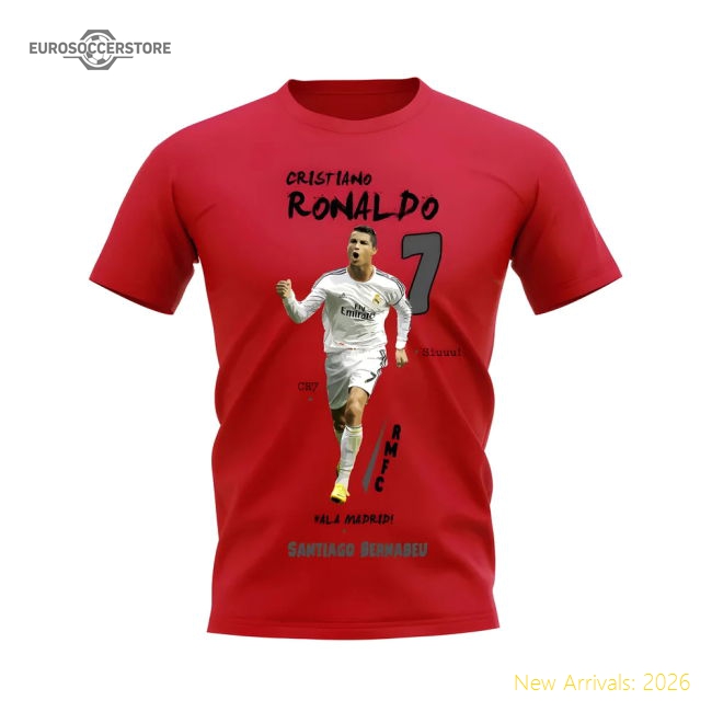 Cristiano Ronaldo Real Madrid Graphic T-Shirt (Red)-Football Jersey Hub