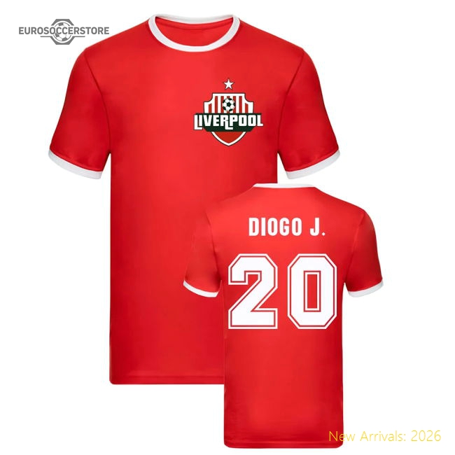 Diogo Jota Liverpool Ringer Tee (Red)-Football Jersey Hub