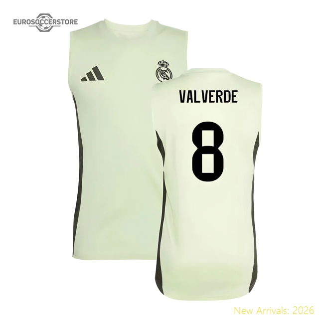 2025-2026 Real Madrid Sleeveless Training Jersey (Almost Lime) (Valverde 8)-Football Jersey Hub