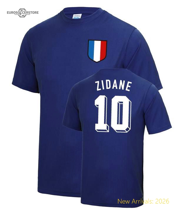 Zinedine Zidane France WC Football T Shirt - Blue-Football Jersey Hub