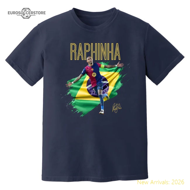 Raphinha Barcelona Celebration T-Shirt (Navy)-Football Jersey Hub