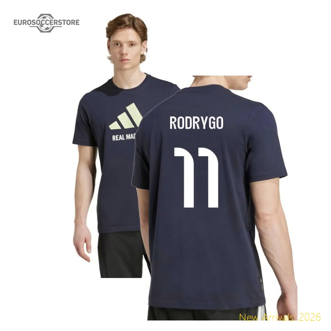 2025-2026 Real Madrid Seasonal Graphic Tee (Legend Ink) (Rodrygo 11)-Football Jersey Hub