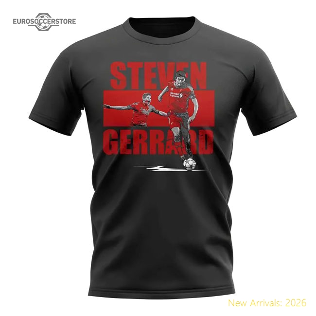 Steven Gerrard Player Collage T-Shirt (Black)-Football Jersey Hub