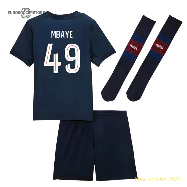 2025-2026 PSG Home Little Kids Mini Kit (Mbaye 49)-Football Jersey Hub
