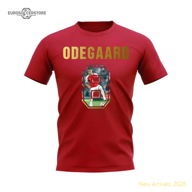Martin Odegaard Name And Number Arsenal T-Shirt (Red)-Football Jersey Hub