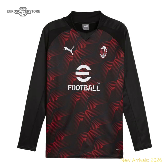 2023-2024 AC Milan Prematch LS Sweat Top (Black)-Football Jersey Hub