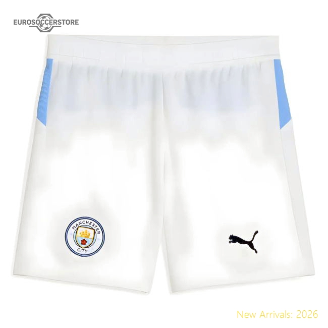 2025-2026 Man City Home Shorts (White) - Kids-Football Jersey Hub