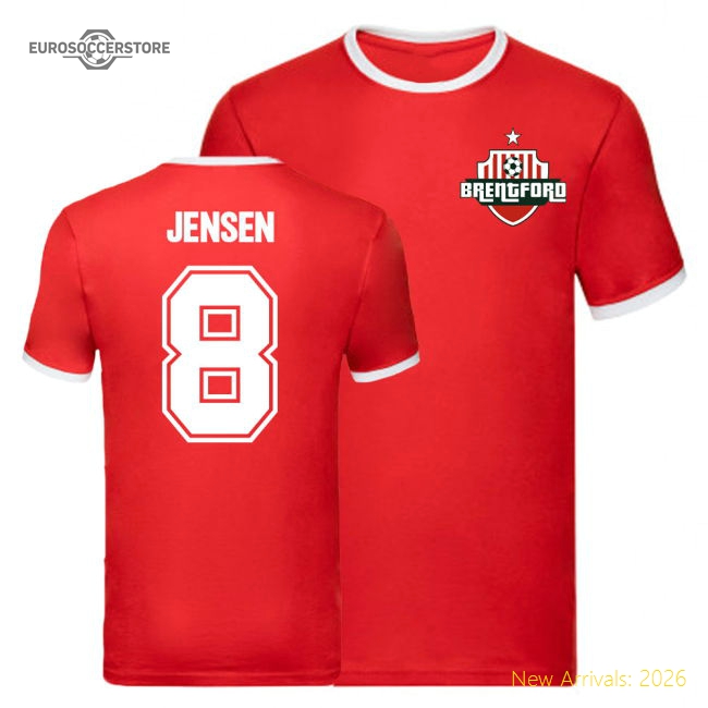 Mathias Jensen Brentford Ringer Tee (Red)-Football Jersey Hub