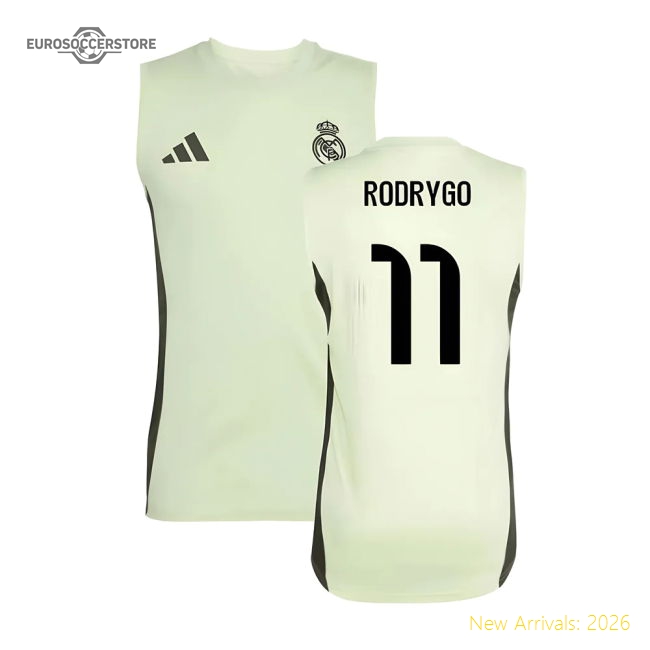 2025-2026 Real Madrid Sleeveless Training Jersey (Almost Lime) (Rodrygo 11)-Football Jersey Hub