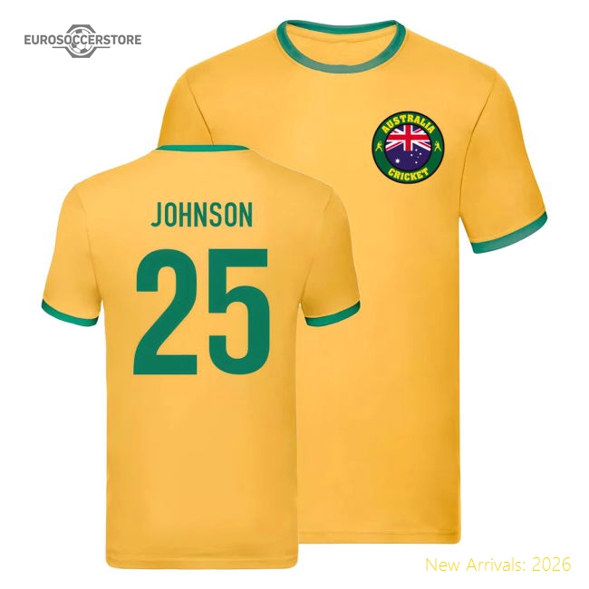 Australia Cricket Ringer Tee (Mitchell Johnson 25)-Football Jersey Hub