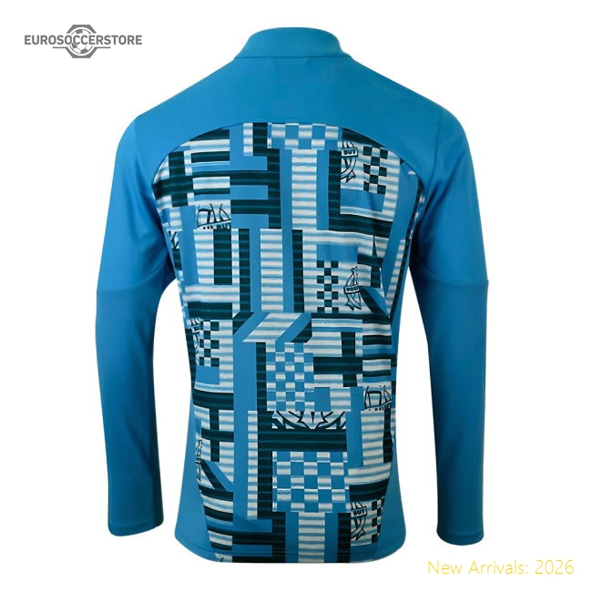 2024-2025 Marseille Prematch 1/4 Zip Top (Bleu Azur)-Football Jersey Hub
