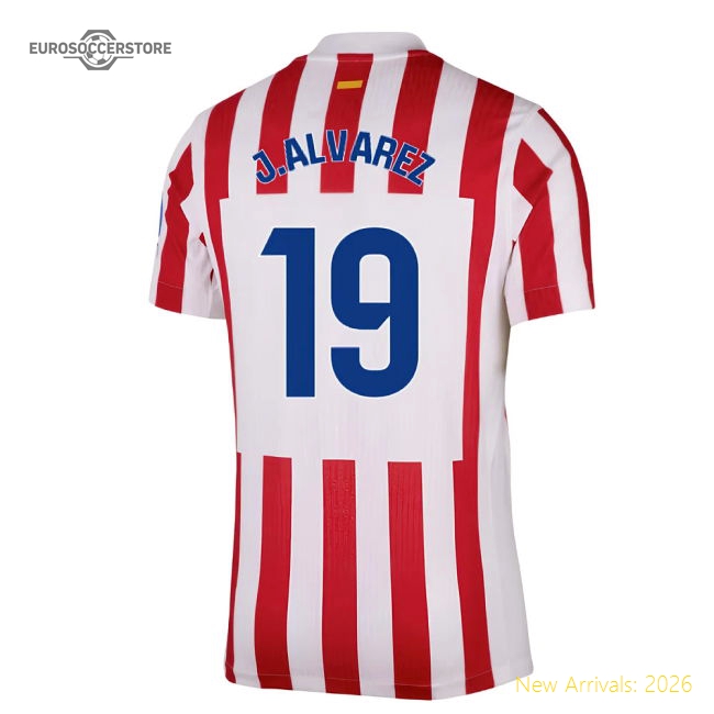 2025-2026 Atletico Madrid Home Authentic Shirt (J.Alvarez 19)-Football Jersey Hub