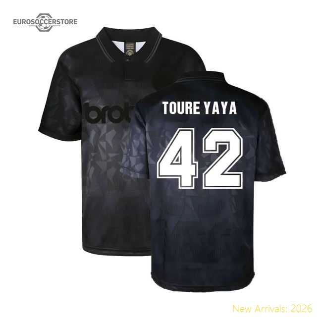 Man City 1990 Blackout Retro Shirt (TOURE YAYA 42)-Football Jersey Hub