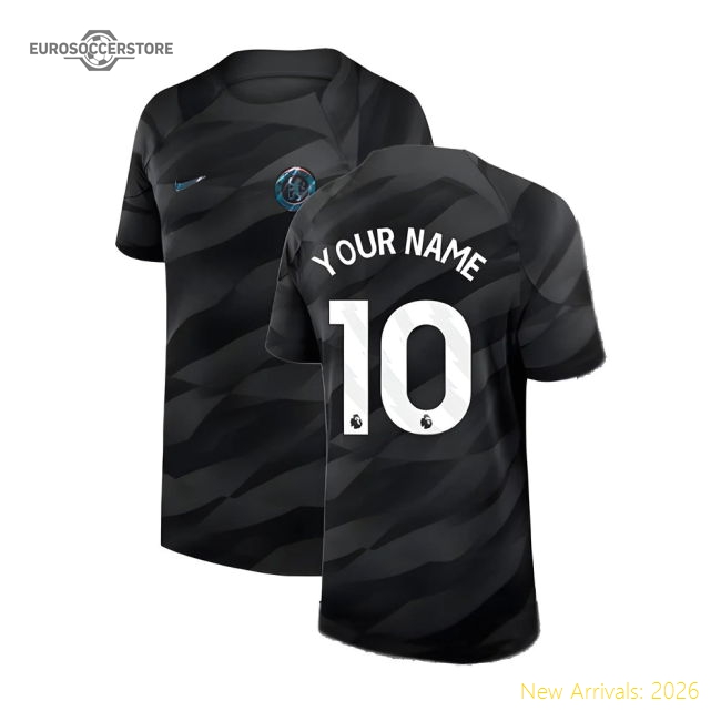 2023-2024 Chelsea Home Goalkeeper Shirt (Black) - Kids (Your Name)-Football Jersey Hub