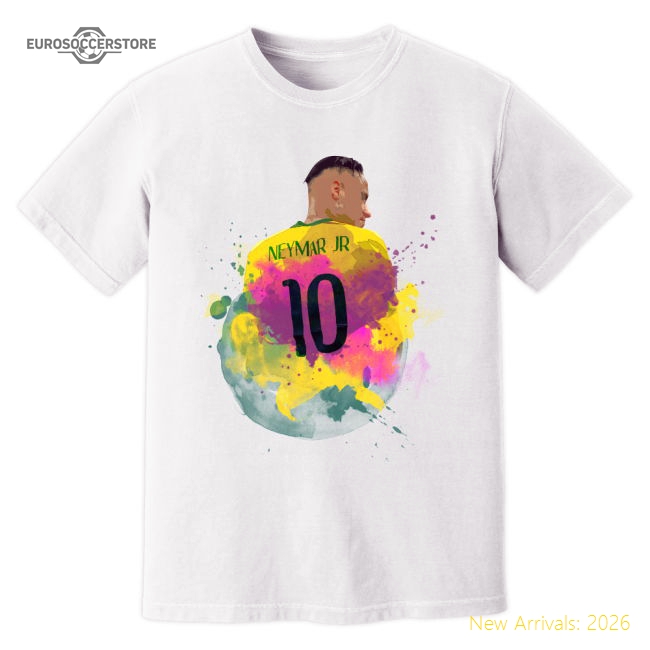 Neymar Brazil Art T-Shirt (White)-Football Jersey Hub
