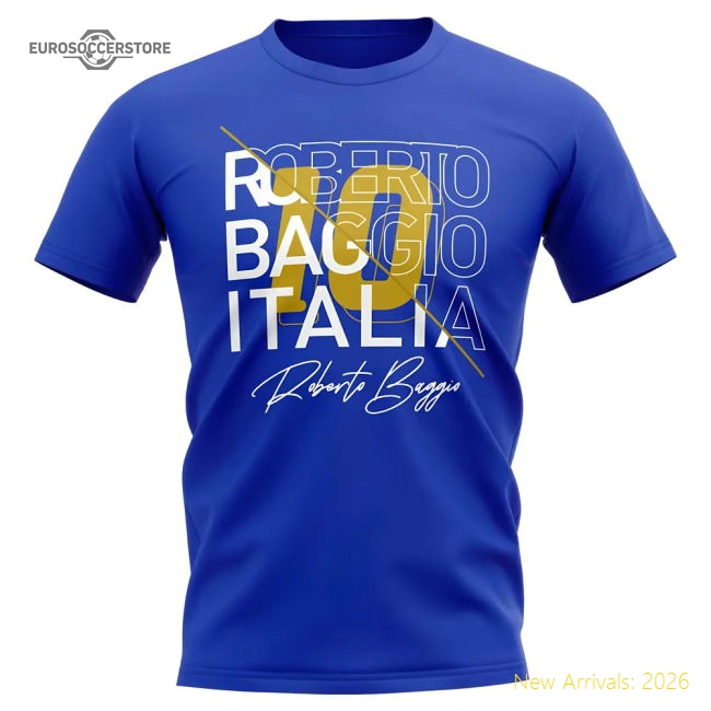 Roberto Baggio Italy Graphic Signature T-Shirt (Blue)-Football Jersey Hub
