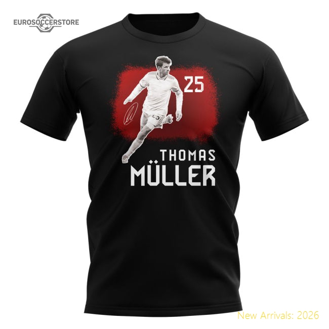 Thomas Muller 25 Bayern Munich Signature T-Shirt (Black)-Football Jersey Hub