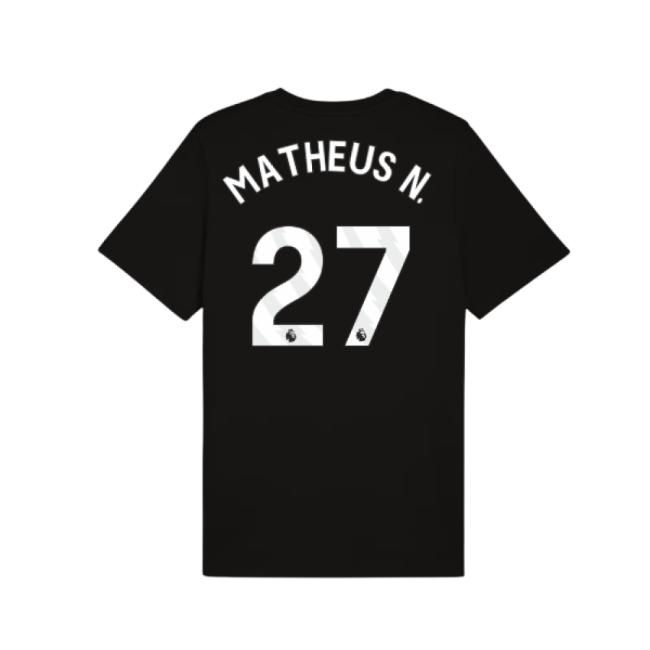 2025-2026 Man City FtblESS Tee (Black) (Matheus N. 27)-Football Jersey Hub
