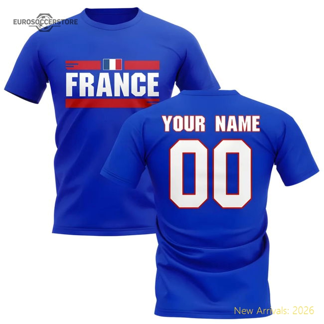 Personalised France Fan Football T-Shirt (blue)-Football Jersey Hub