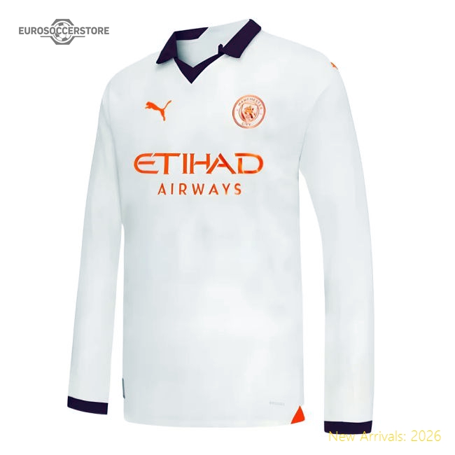 2023-2024 Man City Long Sleeve Away Shirt (Kids)-Football Jersey Hub