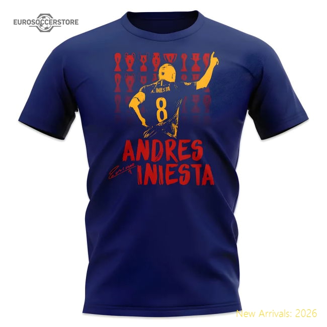 Andres Iniesta Trophy Count T-Shirt (Navy)-Football Jersey Hub