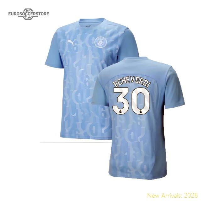 2024-2025 Man City Prematch SS Shirt (Light Blue) (Echeverri 30)-Football Jersey Hub