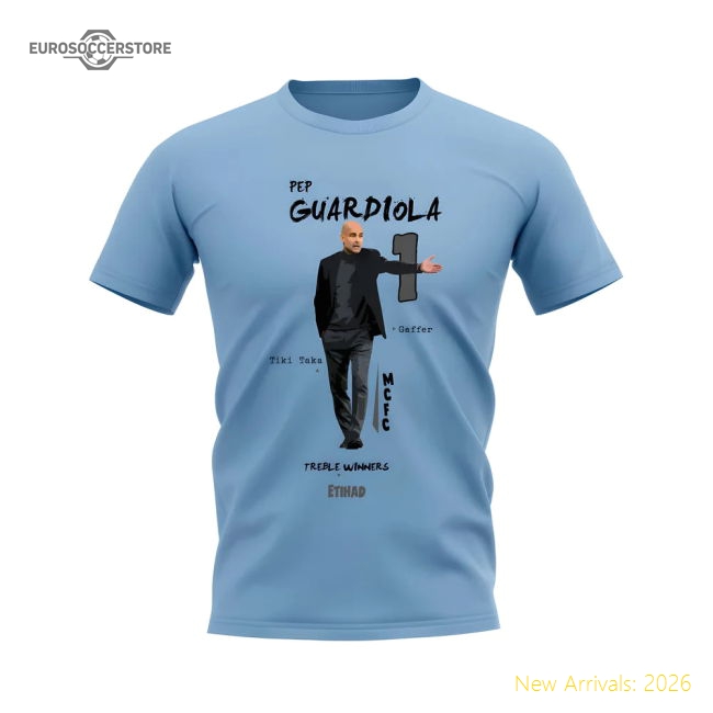 Pep Guardiola Manchester City Graphic T-Shirt (Sky Blue)-Football Jersey Hub
