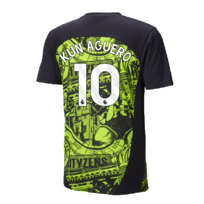 2024-2025 Man City Pre-Match Shirt (Yellow Glow) - Kids (Kun Aguero 10)-Football Jersey Hub