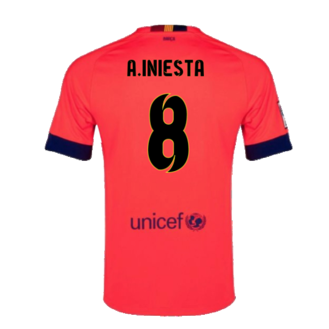 Barcelona 2014-15 Away Shirt ((Excellent) L) (A.Iniesta 8)-Football Jersey Hub