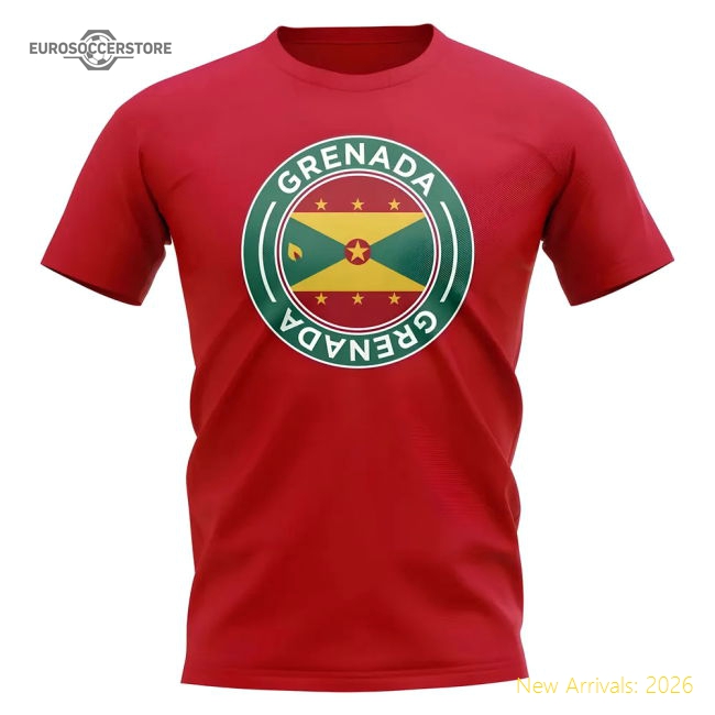 Grenada Football Badge T-Shirt (Red)-Football Jersey Hub