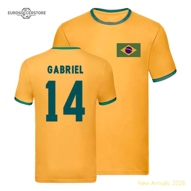 Brazil Ringer T-Shirt (Gabriel 14)-Football Jersey Hub