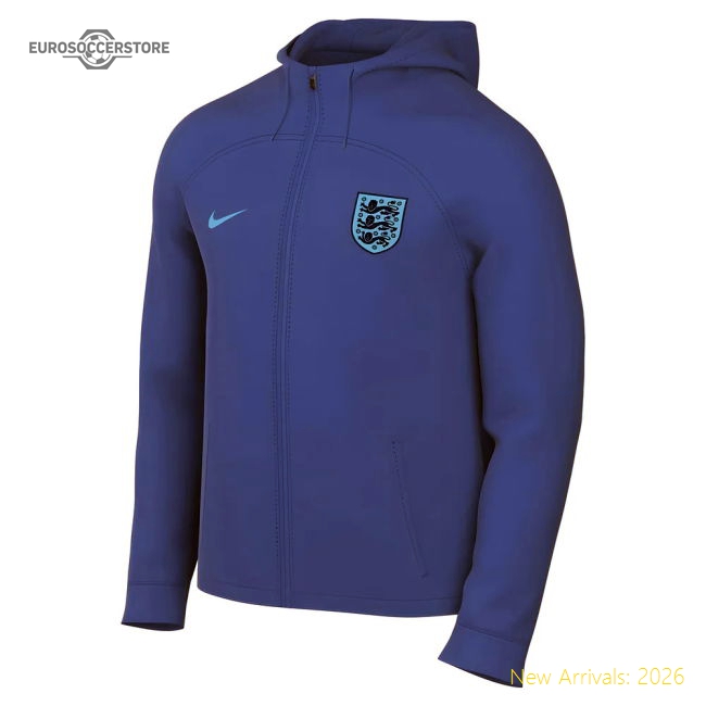 2022-2023 England Strike Hooded Foootball Jacket (Blue)-Football Jersey Hub