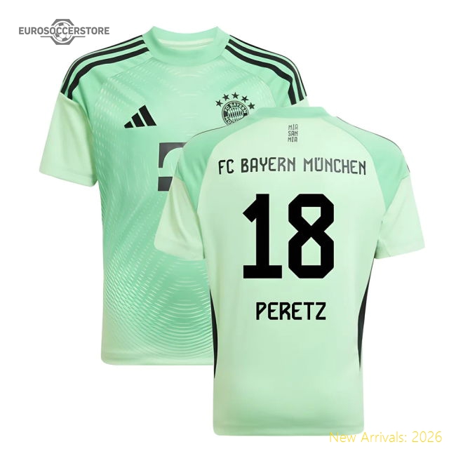 2025-2026 Bayern Munich Home Goalkeeper Shirt (Glory Mint) - Kids (Peretz 18)-Football Jersey Hub