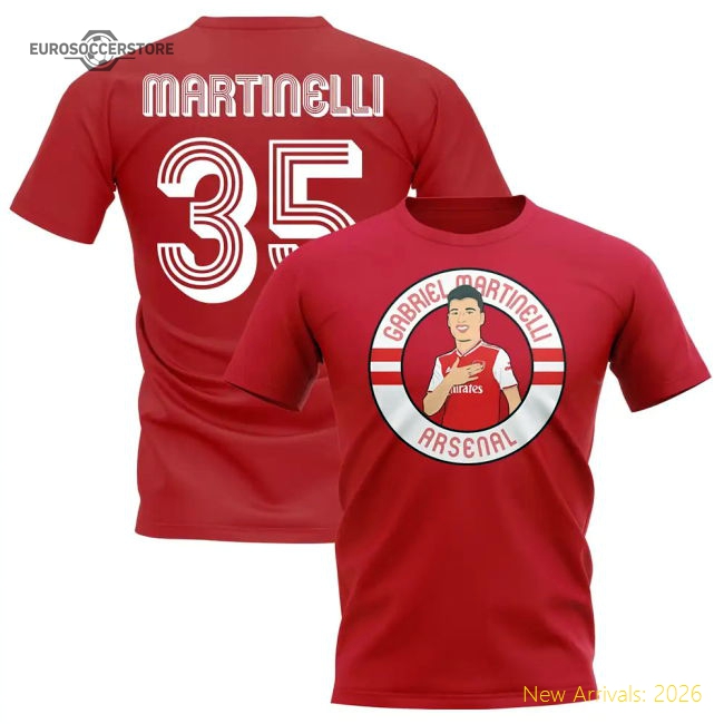 Gabriel Martinelli Arsenal Illustration T-Shirt (Red)-Football Jersey Hub