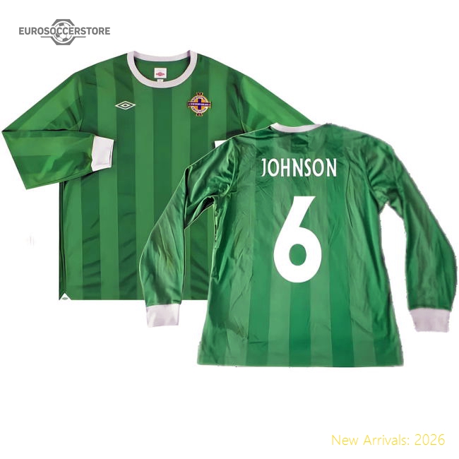 Northern Ireland 2010-12 Long Sleeve Home Shirt ((Good) XL) (Johnson 6)-Football Jersey Hub
