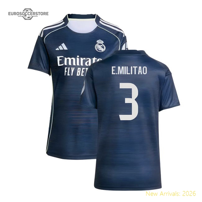 2025-2026 Real Madrid Authentic Away Shirt (Womens) (E.Militao 3)-Football Jersey Hub