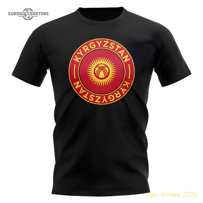 Kyrgyzstan Football Badge T-Shirt (Black)-Football Jersey Hub