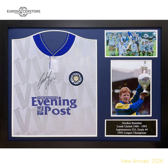 Leeds United FC 1992 Strachan Signed Shirt (Framed)-Football Jersey Hub