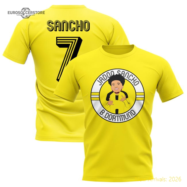 Jadon Sancho Borussia Dortmund Illustration T-Shirt (Yellow)-Football Jersey Hub
