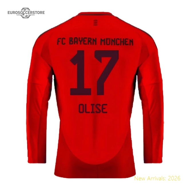 2024-2025 Bayern Munich Long Sleeve Home Shirt (Olise 17)-Football Jersey Hub