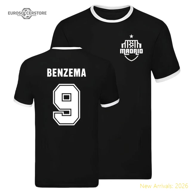 Real Madrid Ringer T-shirt (Karim Benzema 9)-Football Jersey Hub