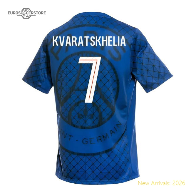 2025-2026 PSG Academy Pro Home Pre Match Shirt (Royal) (Kvaratskhelia 7)-Football Jersey Hub