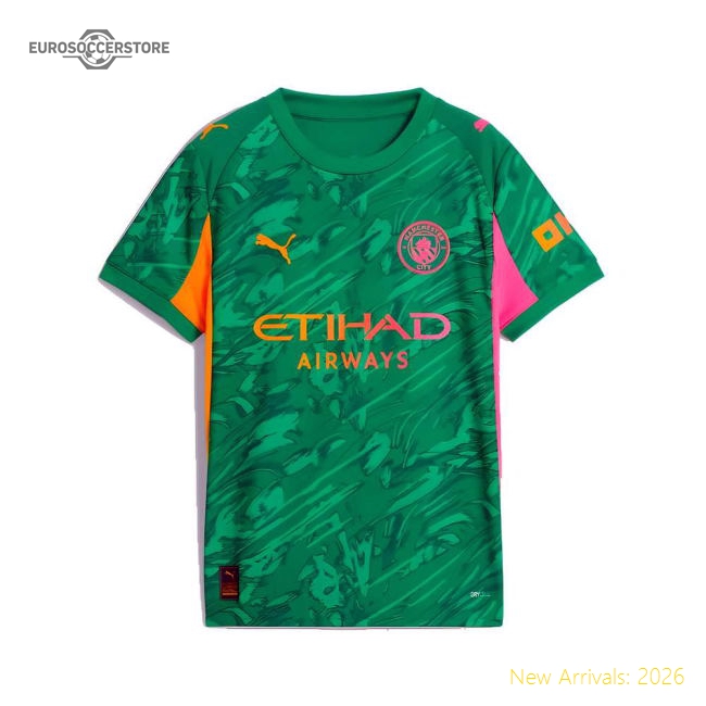 2025-2026 Man City Goalkeeper Away Shirt (Green) - Kids-Football Jersey Hub
